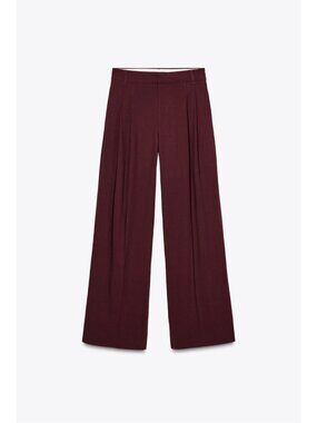 Zara Burgundy Double Pleated Trousers Size XS